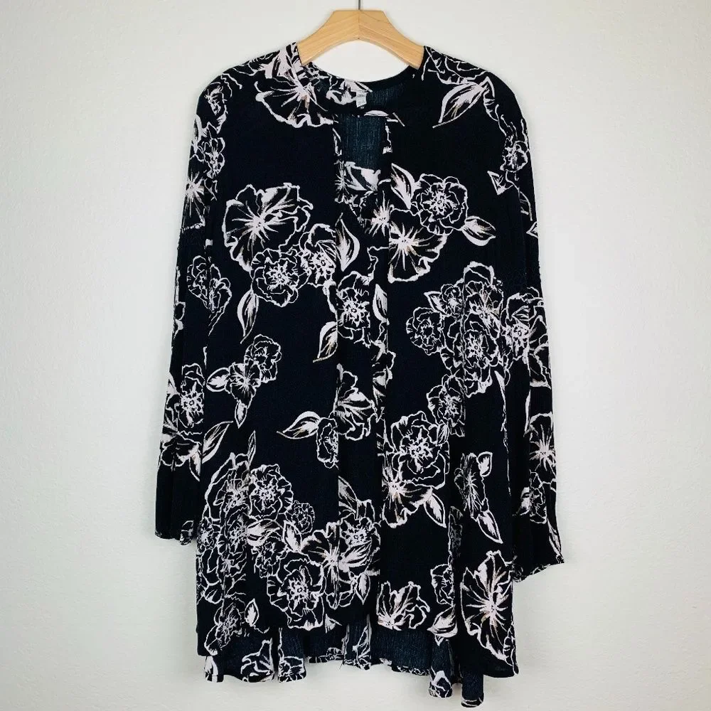 Free People Black Tree Swing Floral Tunic‎ Mini Dress Boho Size XS